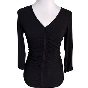 Adrianna Papell Black Ruched V-Neck Blouse